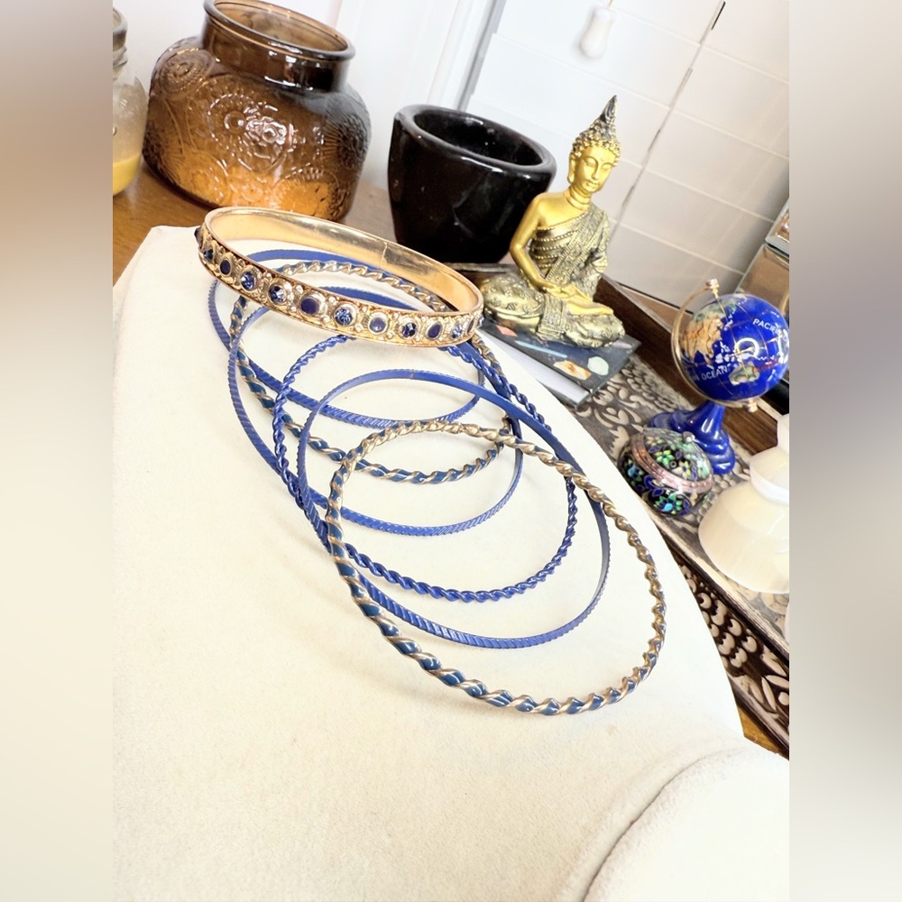 Royal Blue Gold Bangle Set Rhinestone & Enamel Indian Bollywood Style Bracelets